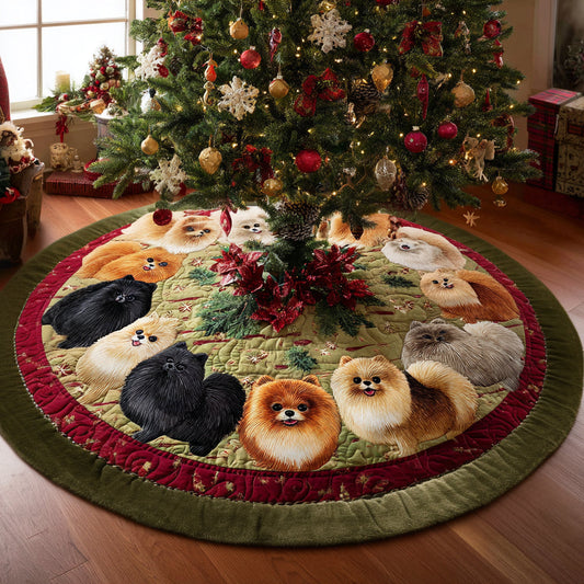 Merry Pom Circle Christmas Quilted Tree Skirt NCU0DV8179