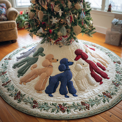 Merry Poodle Lights Quilted Christmas Tree Skirt NCU0DV8077