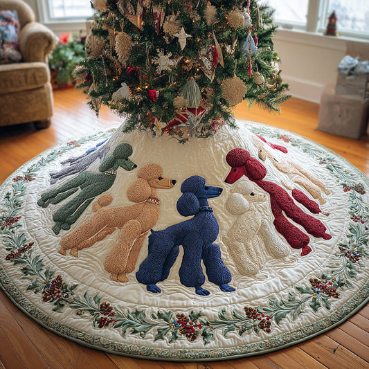 Merry Poodle Lights Quilted Christmas Tree Skirt NCU0DV8077