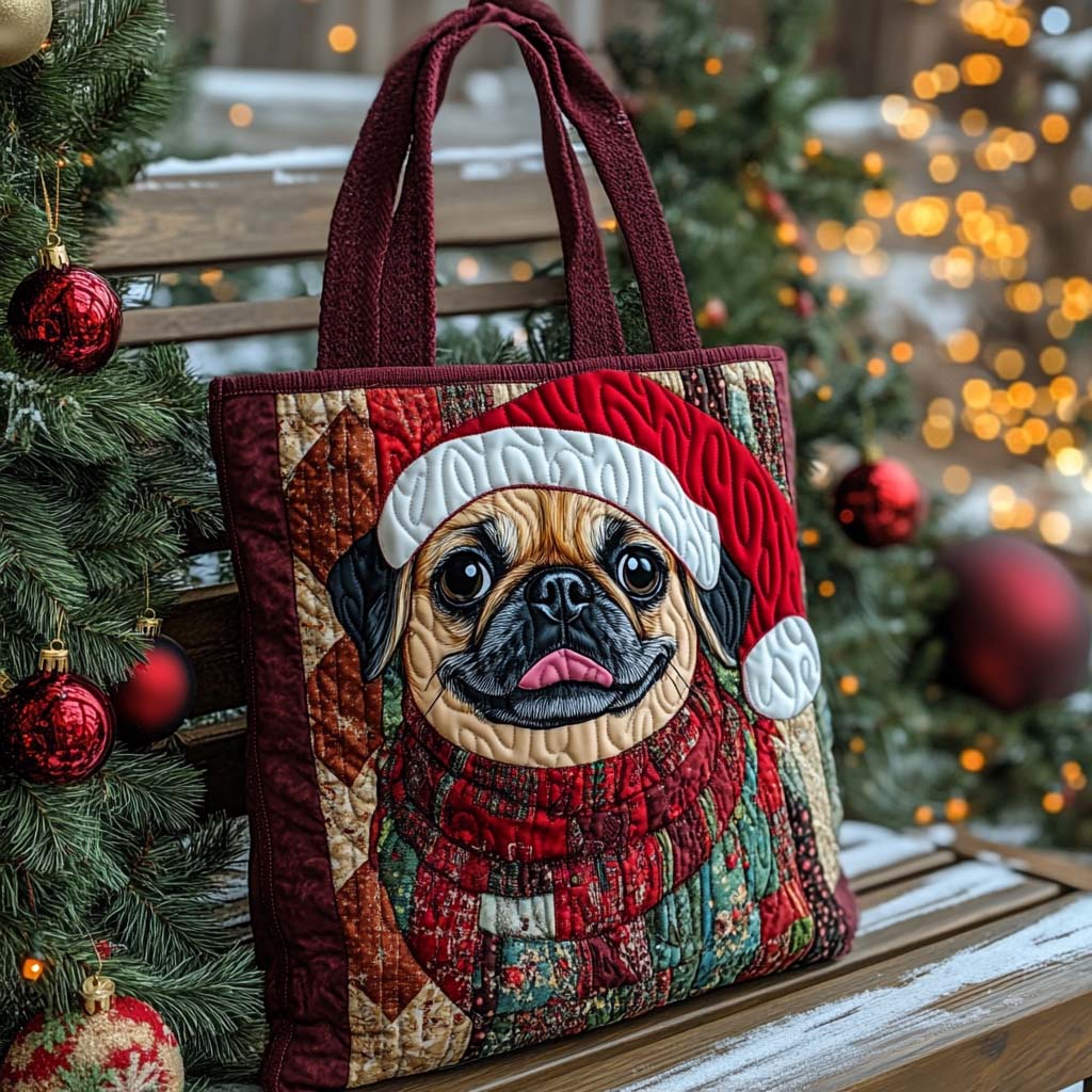 Merry Pug Cheer Quilted Tote Bag NCU0XD663