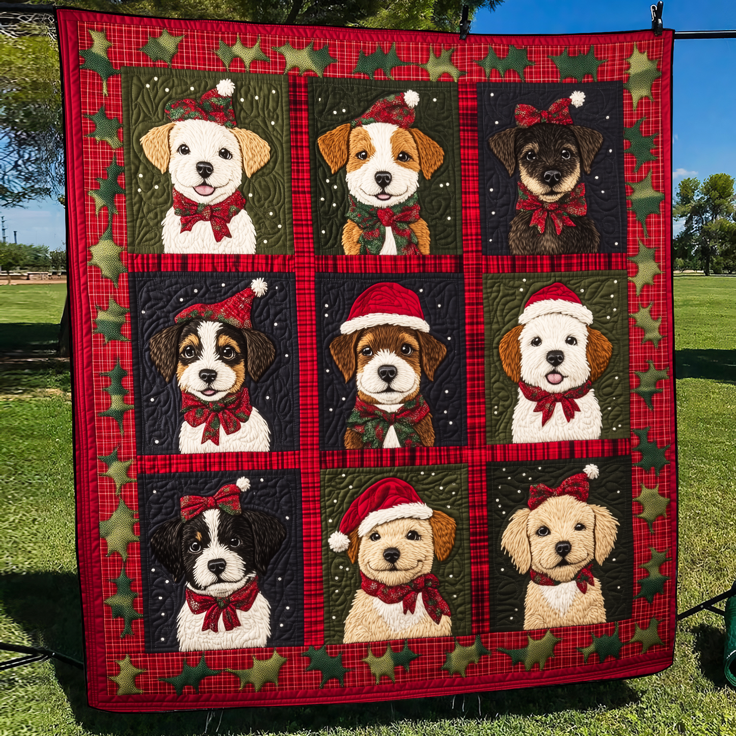 Merry Puppy Christmas Quilted Blanket NCU0VL605