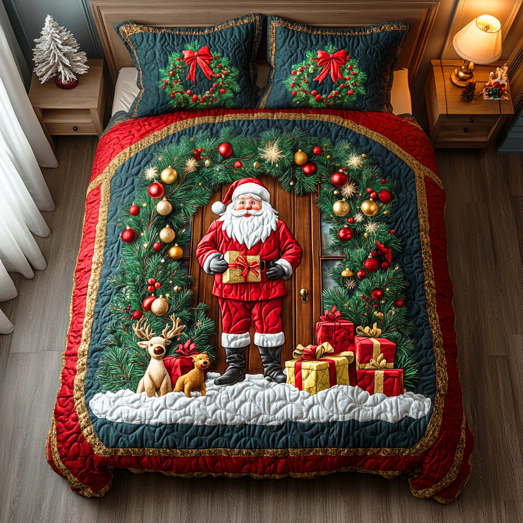 Merry Santa Journey 3-Piece Quilted Bedding Set NCU0TD1000