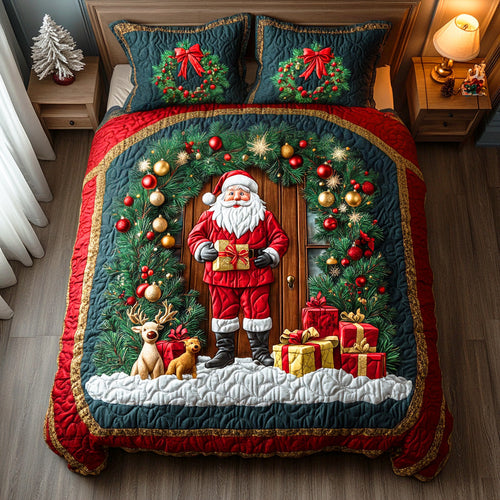 Merry Santa Journey 3-Piece Quilted Bedding Set NCU0TD1000