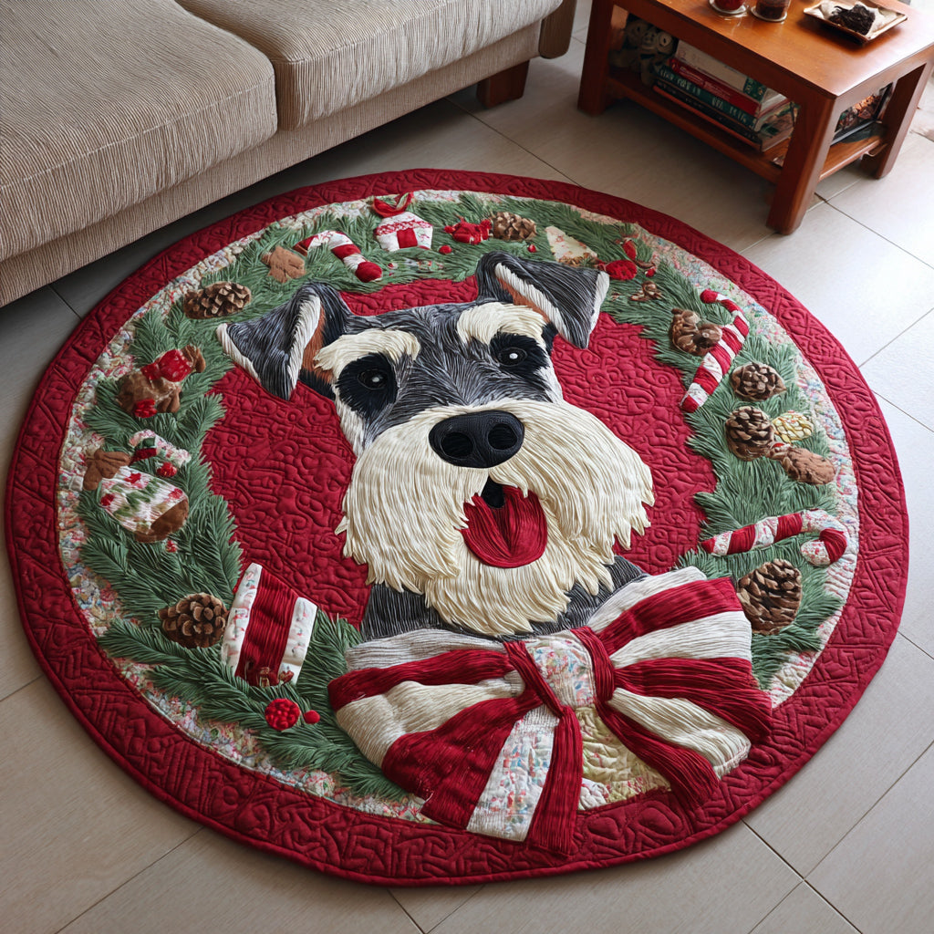 Christmas Dog Wreath Quilted Round Mat NCU0VT276