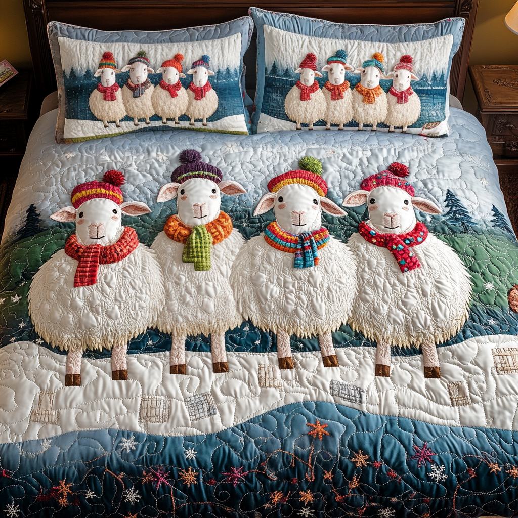 Merry Sheep 3-Piece Quilted Bedding Set NCU0VH1128