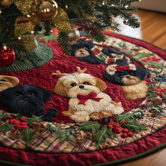 Merry Shih Tzu Christmas Quilted Tree Skirt NCU0DV8232