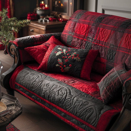 Merry Tartan Quilted Sofa Cover NCU0PT9777