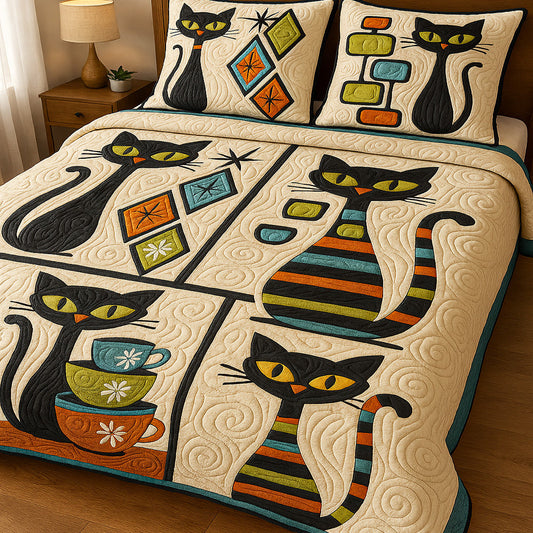 Midcentury Meow 3-Piece Quilted Bedding Set NCU0NT5690