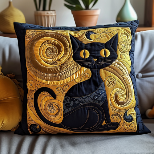 Midnight Cat Serenity Quilted Pillow Case NCU0TH412