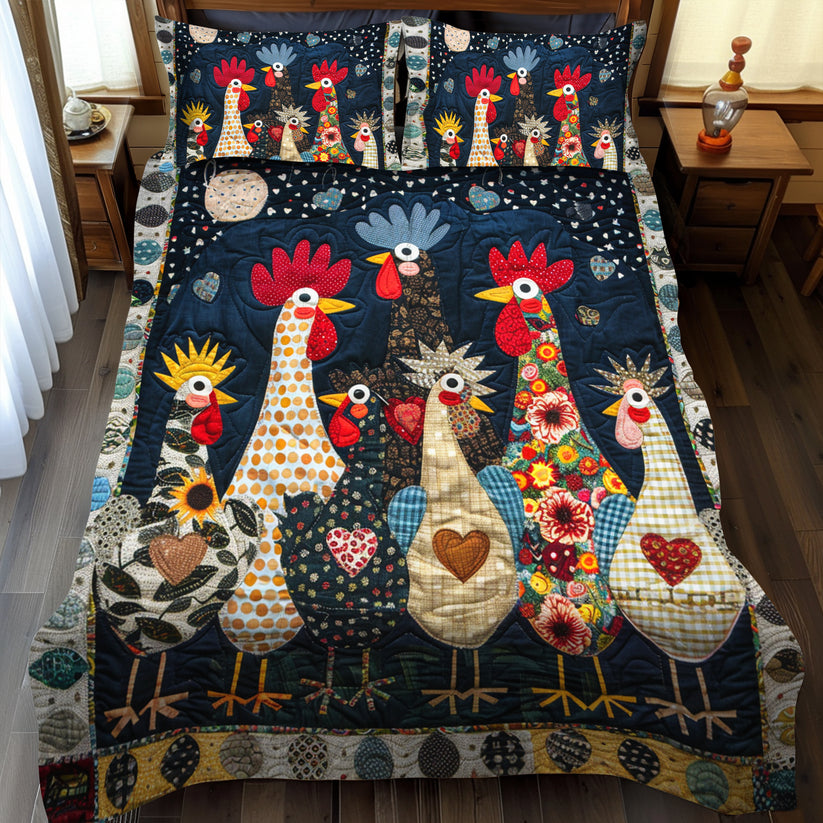 Rooster Club 3-Piece Quilted Bedding Set NCU0TH881