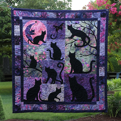 Midnight Garden Black Cats Quilted Blanket NCU0TH273