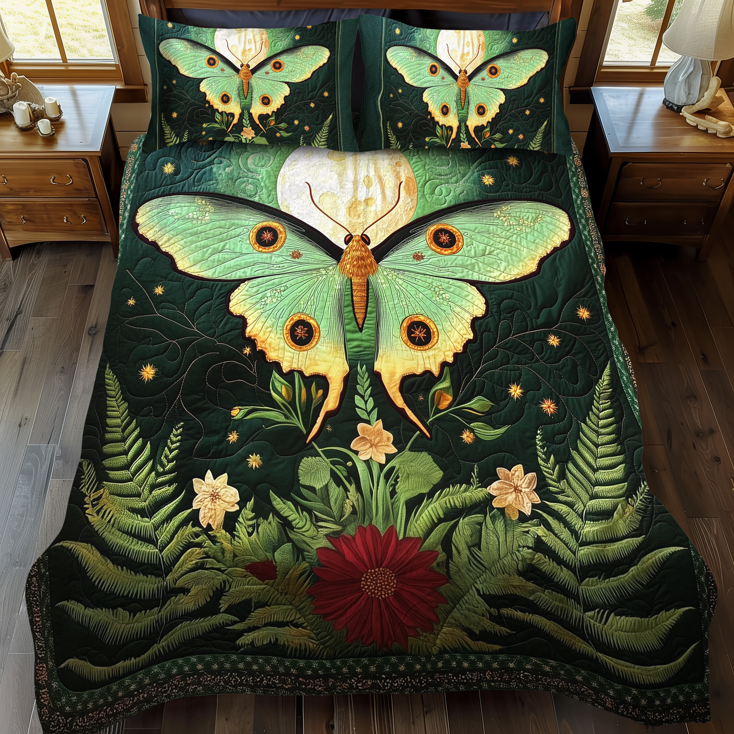 Midnight Moth 3-Piece Quilted Bedding Set NCU0PT8041