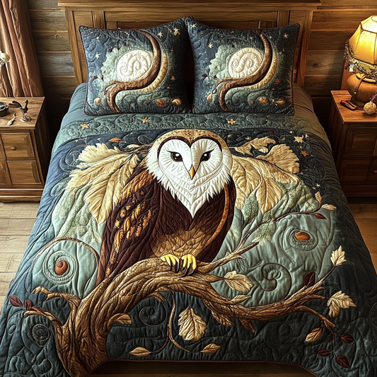 Midnight Barn Owl 3-Piece Quilted Bedding Set NCU0DV6163