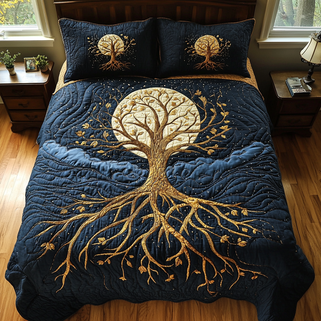 Midnight Bloom 3-Piece Quilted Bedding Set NCU0DV6013