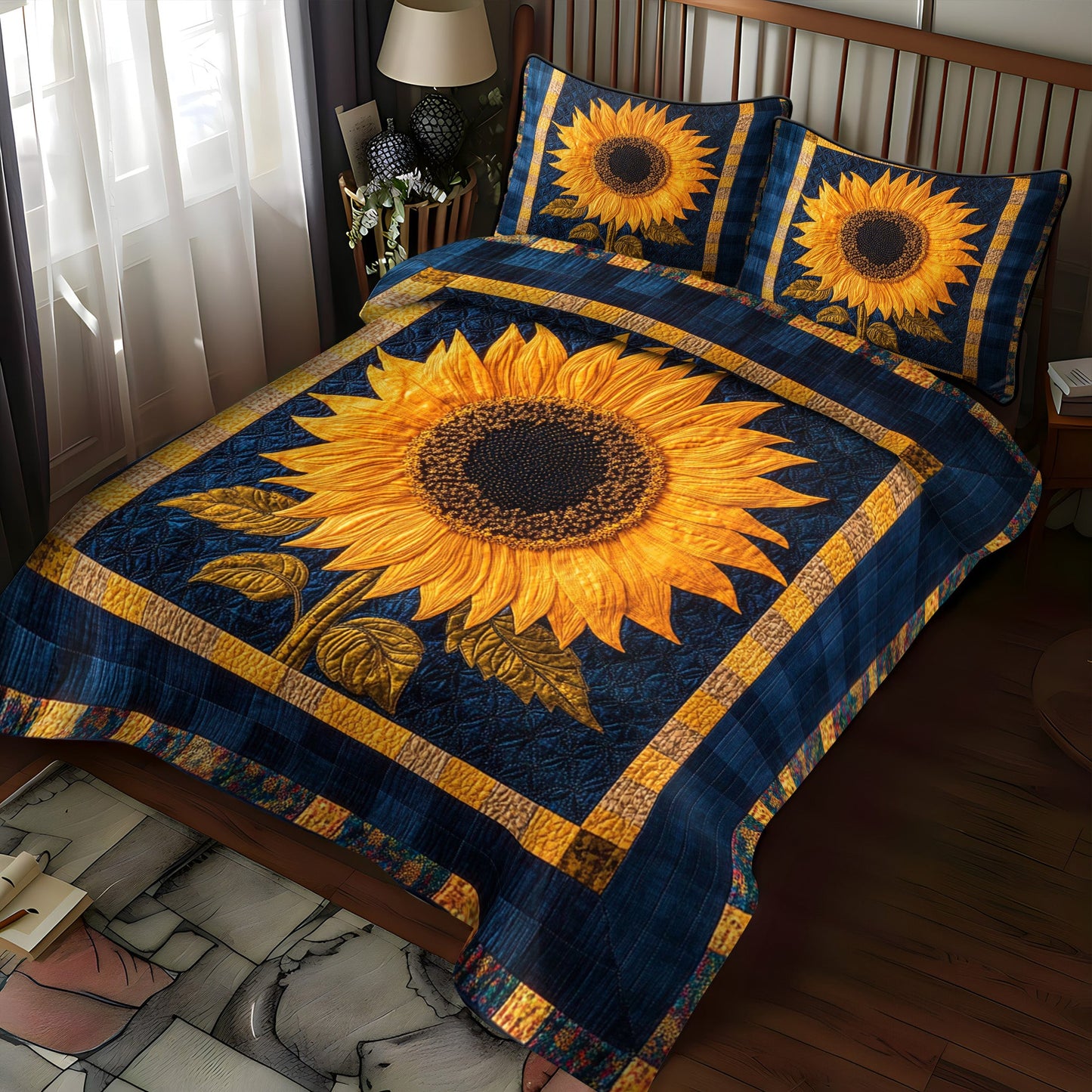 Midnight Bloom 3-Piece Quilted Bedding Set NCU0NT3484