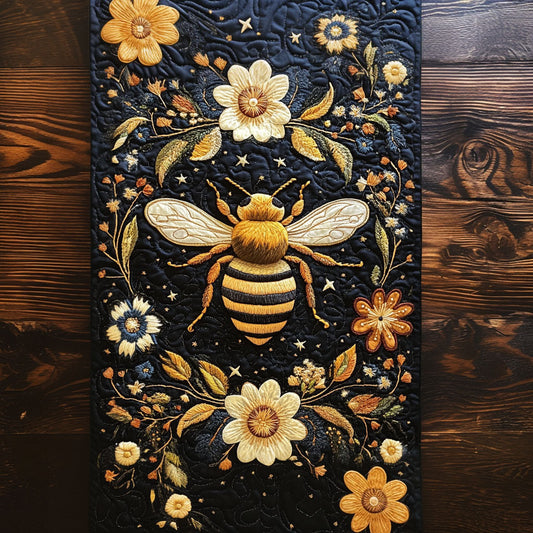 Midnight Bloom Bee Quilted Table Runner NCU0NT4015