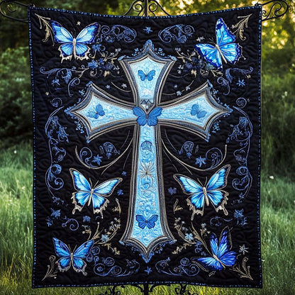 Midnight Blue Cross Quilted Blanket NCU0NT3877
