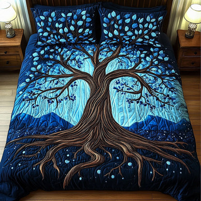 Midnight Blue Tree 3-Piece Quilted Bedding Set NCU0NT4046
