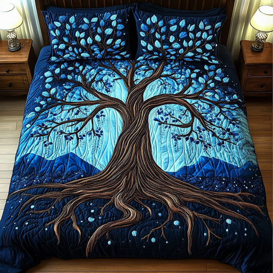 Midnight Blue Tree 3-Piece Quilted Bedding Set NCU0NT4046