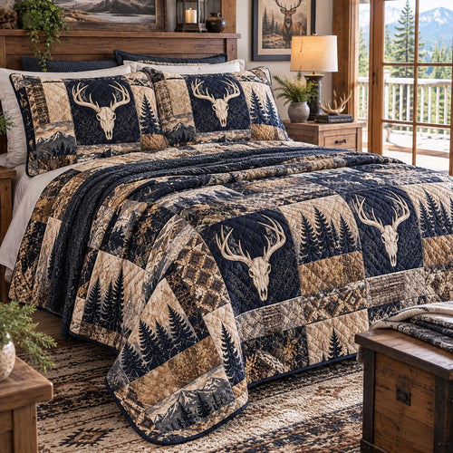 Midnight Buck Lodge 3-Piece Quilted Bedding Set NCU0DV10494