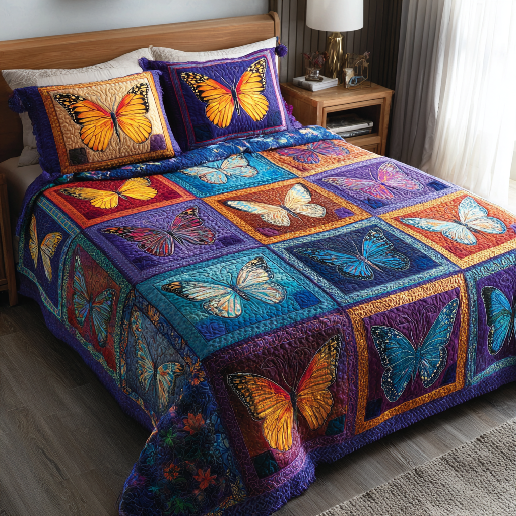 Midnight Butterfly 3-Piece Quilted Bedding Set NCU0DK10737