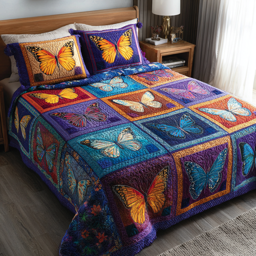 Midnight Butterfly 3-Piece Quilted Bedding Set NCU0DK10737