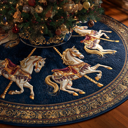 Midnight Carousel Horse Quilted Christmas Tree Skirt NCU0HH862