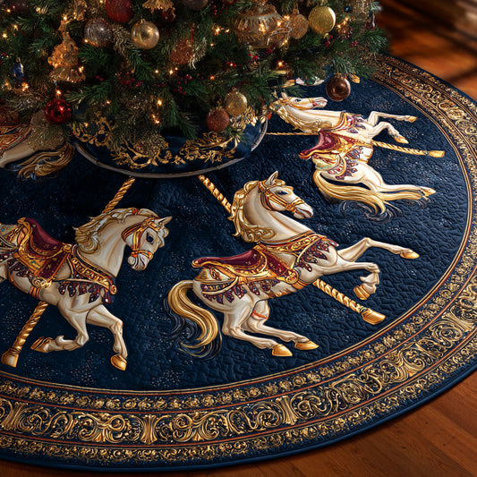 Midnight Carousel Horse Quilted Christmas Tree Skirt NCU0HH862