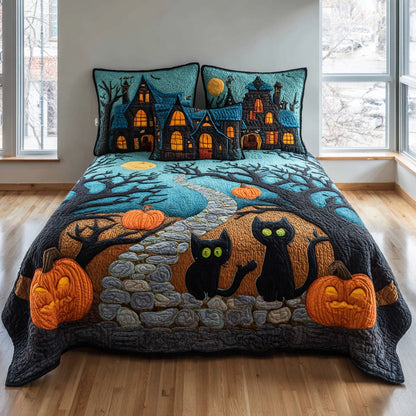 Midnight Cat Glow 3-Piece Quilted Bedding Set NCU0VL3691