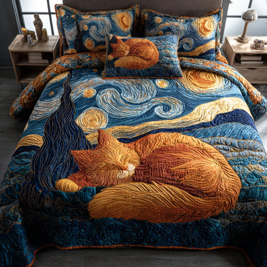 Midnight Cat Sky 3-Piece Quilted Bedding Set NCU0TD1811