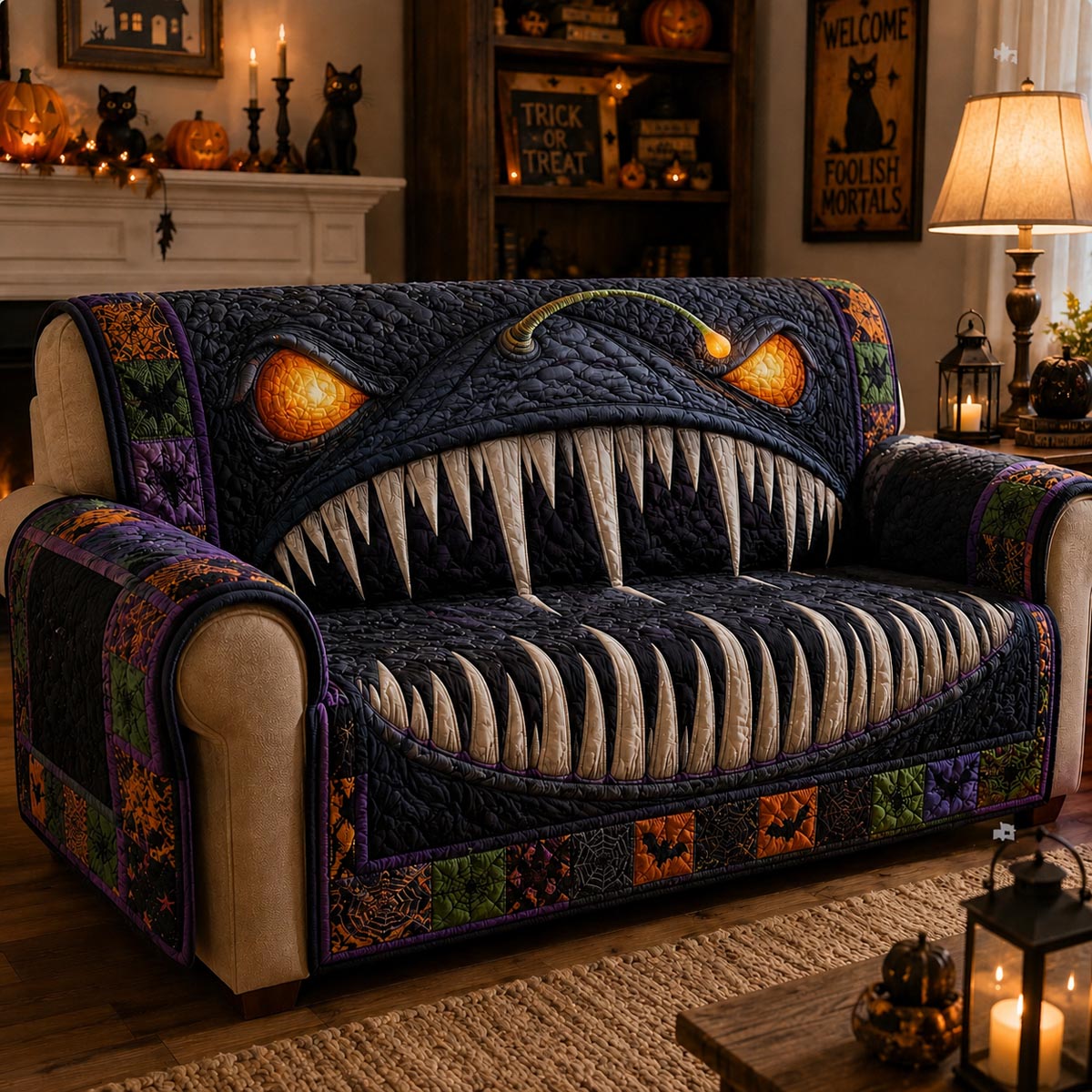 Midnight Chomper Quilted Sofa Cover NCU0DV9783