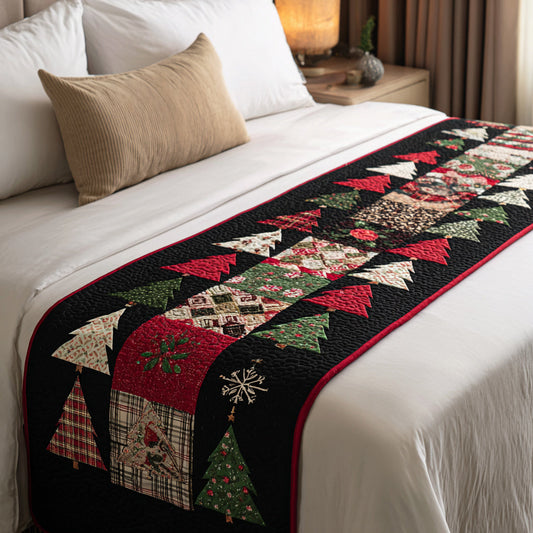 Midnight Christmas Tree Quilted Bed Runner NCU0HH367