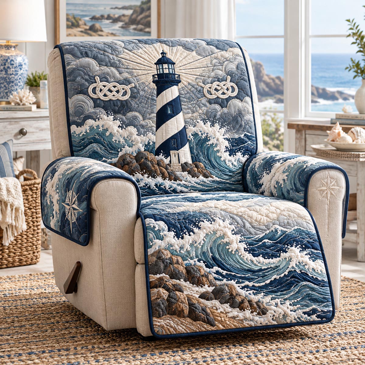 Midnight Coastal Beacon Quilted Sofa Cover NCU0DV10328
