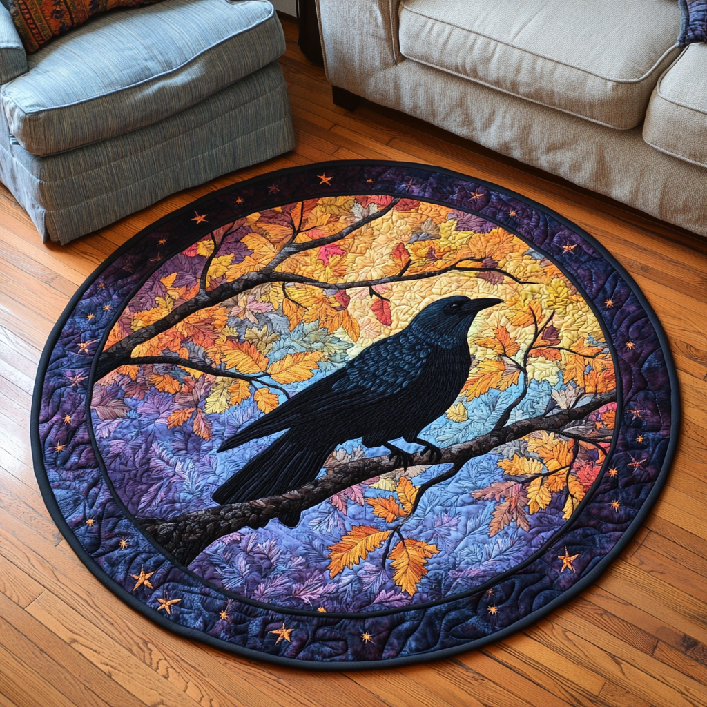 Midnight Crow Quilted Round Mat NCU0DK8414
