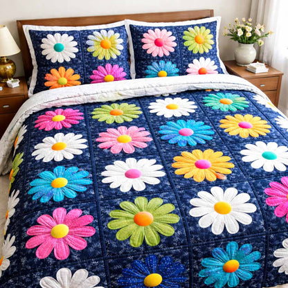 Midnight Daisy 3-Piece Quilted Bedding Set NCU0XD2516