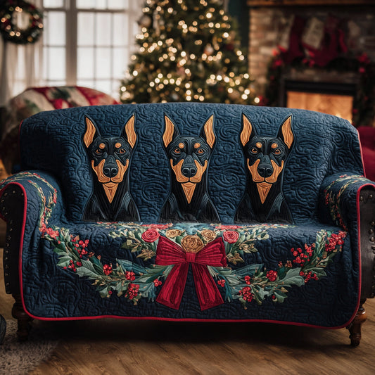 Midnight Doberman Quilted Sofa Cover NCU0HH1217