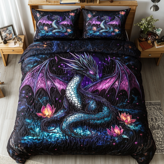 Midnight Dragon Realm 3-Piece Quilted Bedding Set NCU0VL1171