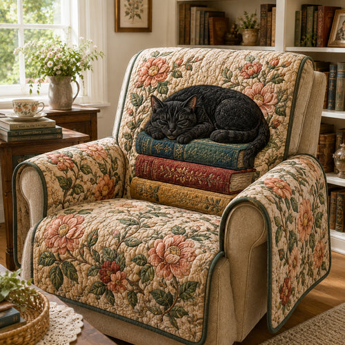 Midnight Feline Bloom Quilted Sofa Cover NCU0VL3949