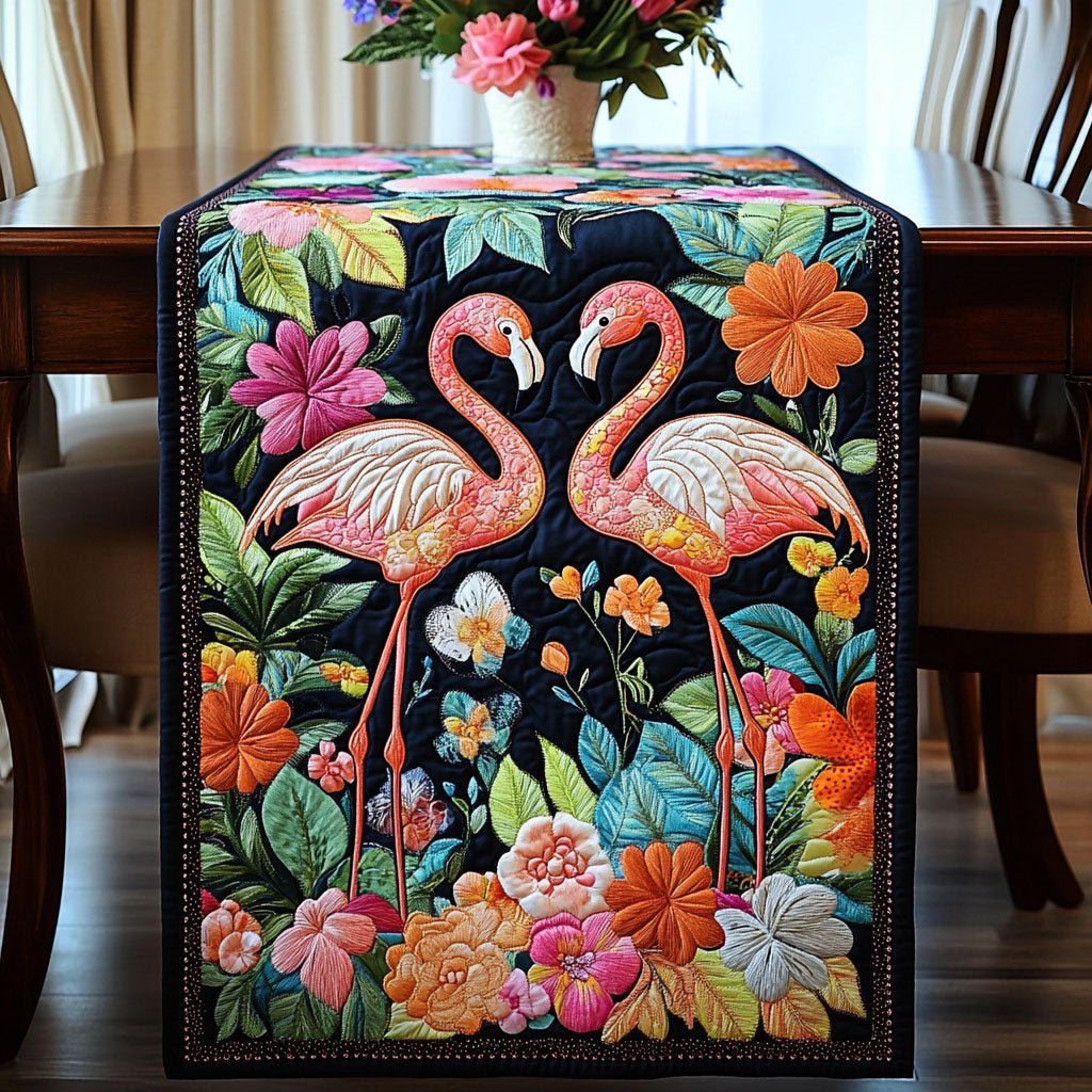 Midnight Flamingos Quilted Table Runner NCU0NT4897