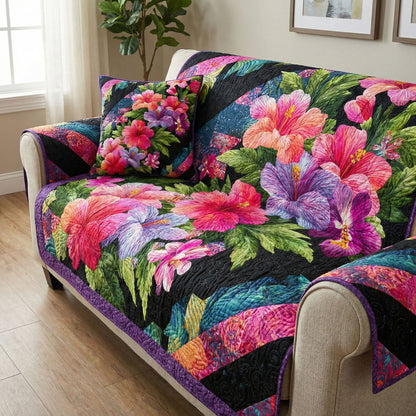 Midnight Floral Glow Quilted Sofa Cover NCU0NT12337