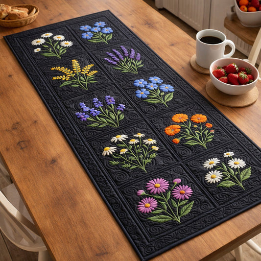 Midnight Flower Field Quilted Table Runner NCU0TV1696