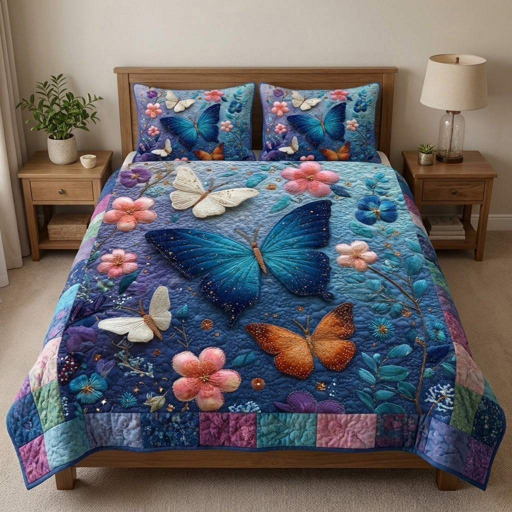 Midnight Flutter 3-Piece Quilted Bedding Set NCU0VL3327