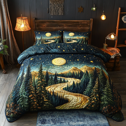 Midnight Forest Glow 3-Piece Quilted Bedding Set NCU0VL954
