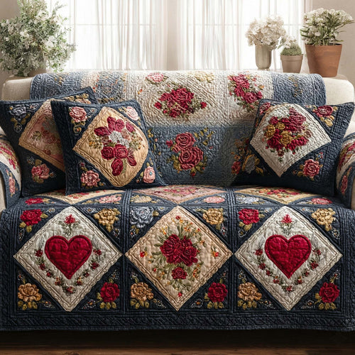 Midnight Garden Heart Quilted Sofa Cover NCU0XD2206