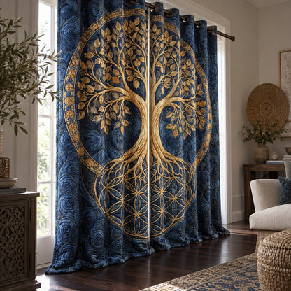 Midnight Golden Geometry Quilted Curtains NCU0VL3998