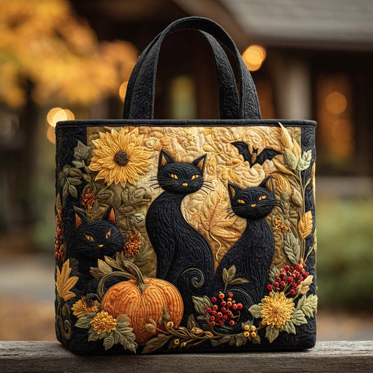 Midnight Harvest Cat Quilted Tote Bag NCU0TD153