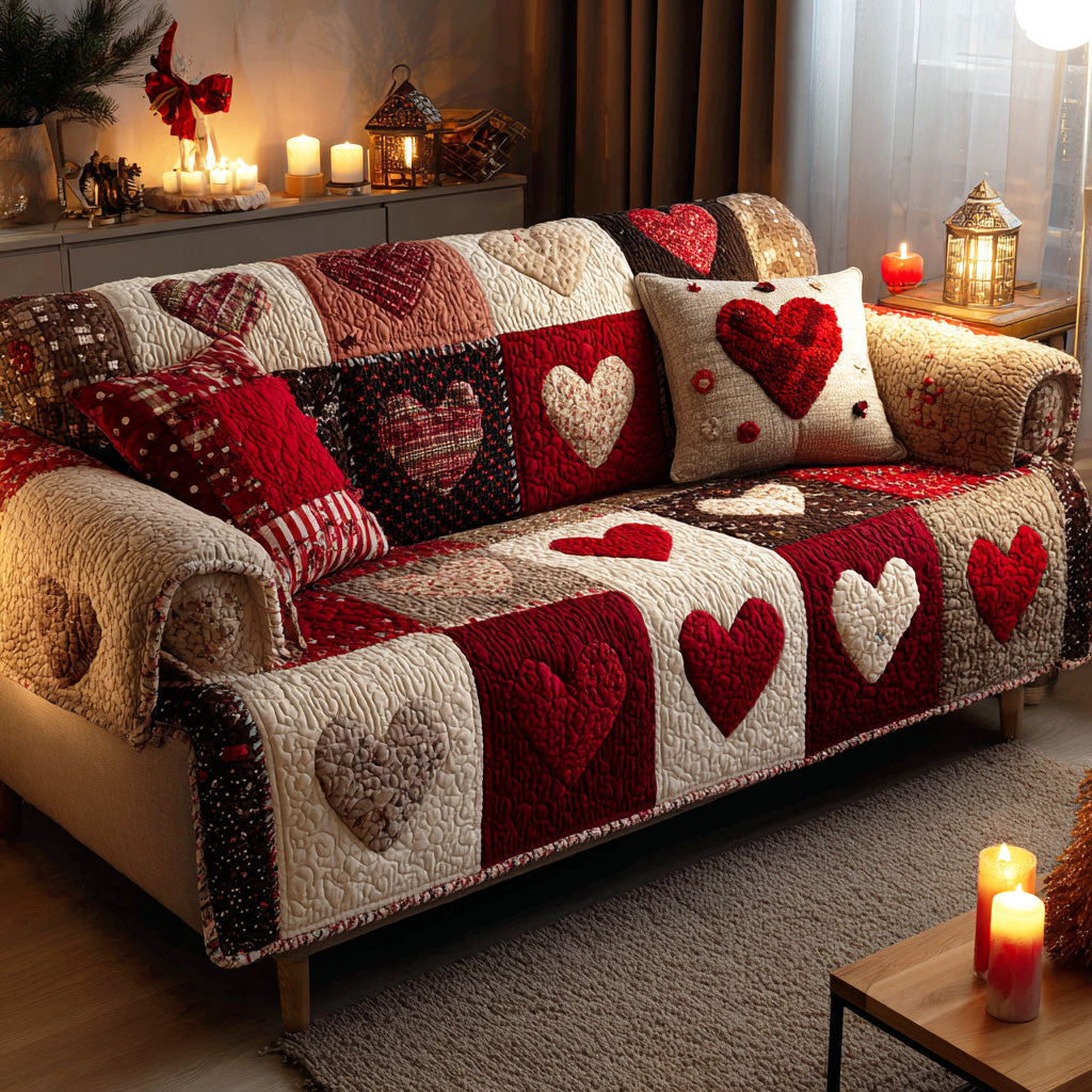 Midnight Heart Christmas Quilted Sofa Cover NCU0TD1877