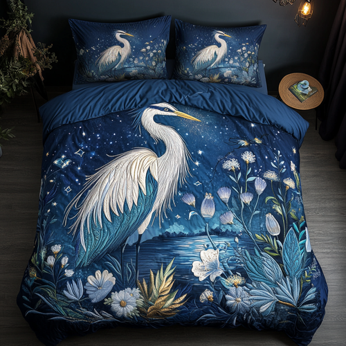 Midnight Heron 3-Piece Quilted Bedding Set NCU0VH2479
