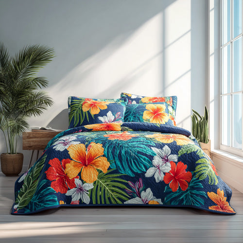 Midnight Hibiscus 3-Piece Quilted Bedding Set NCU0VL3428