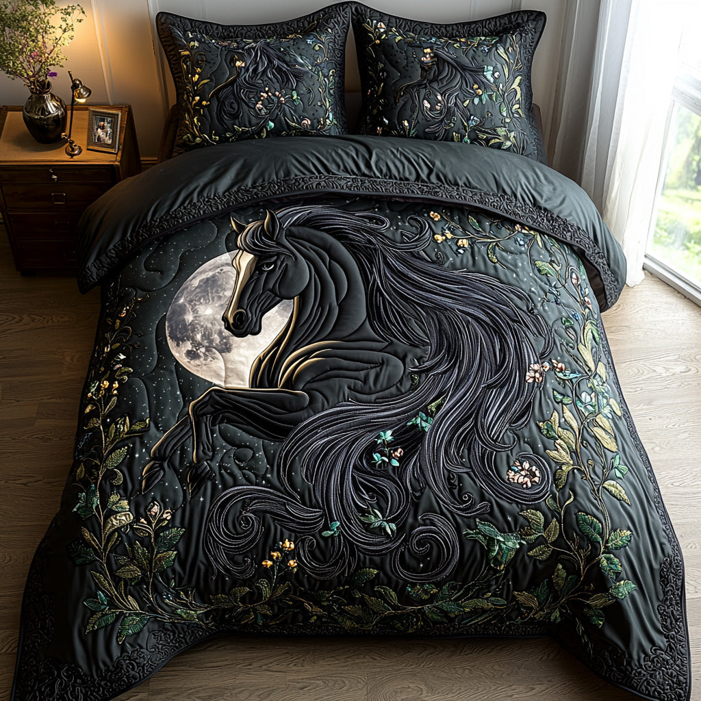 Midnight Horse 3-Piece Quilted Bedding Set NCU0DV6396